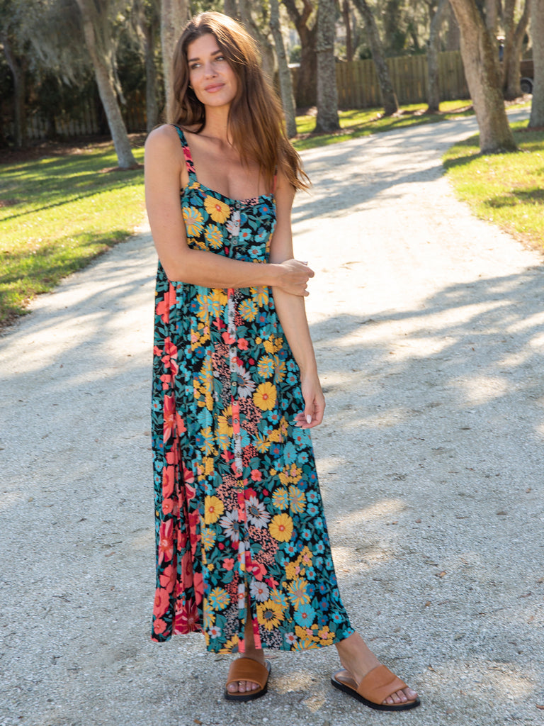 Sidney Printed Maxi Dress - Black Coral Floral-view 1