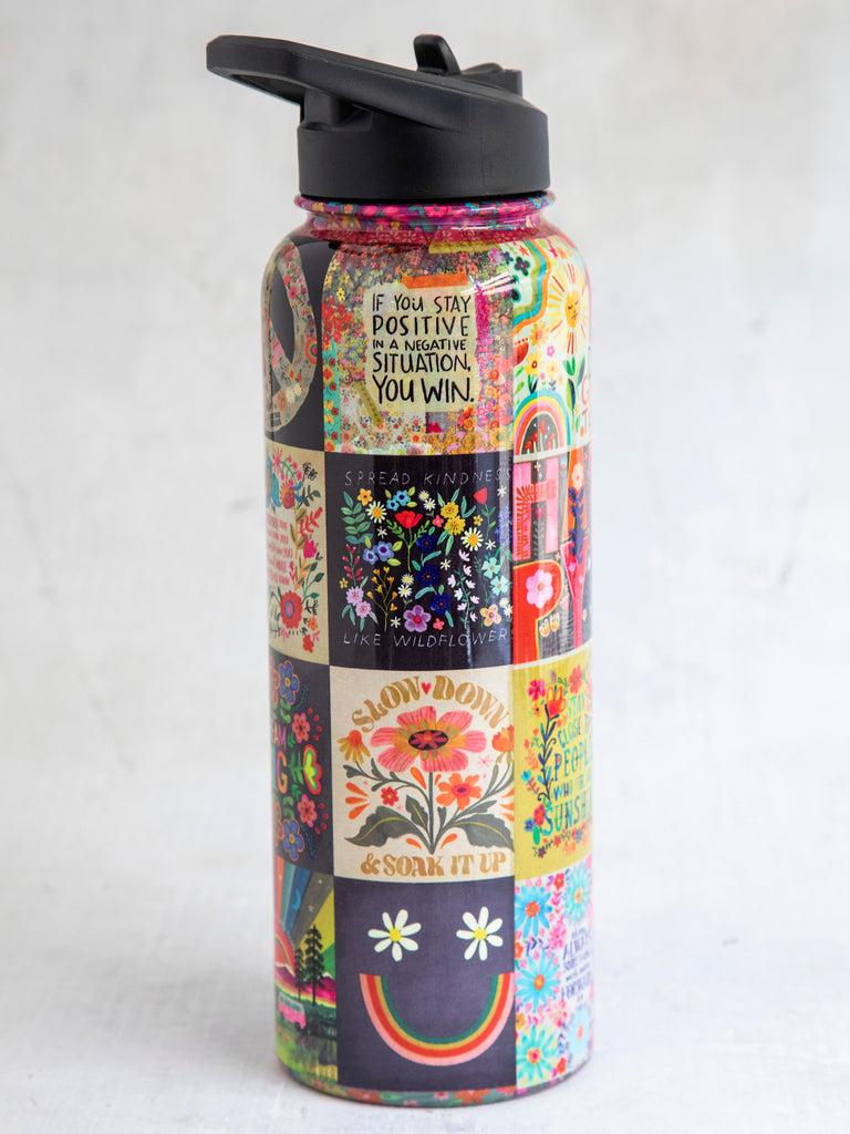 XL Stainless Steel Water Bottle - Chirp Patchwork-view 2