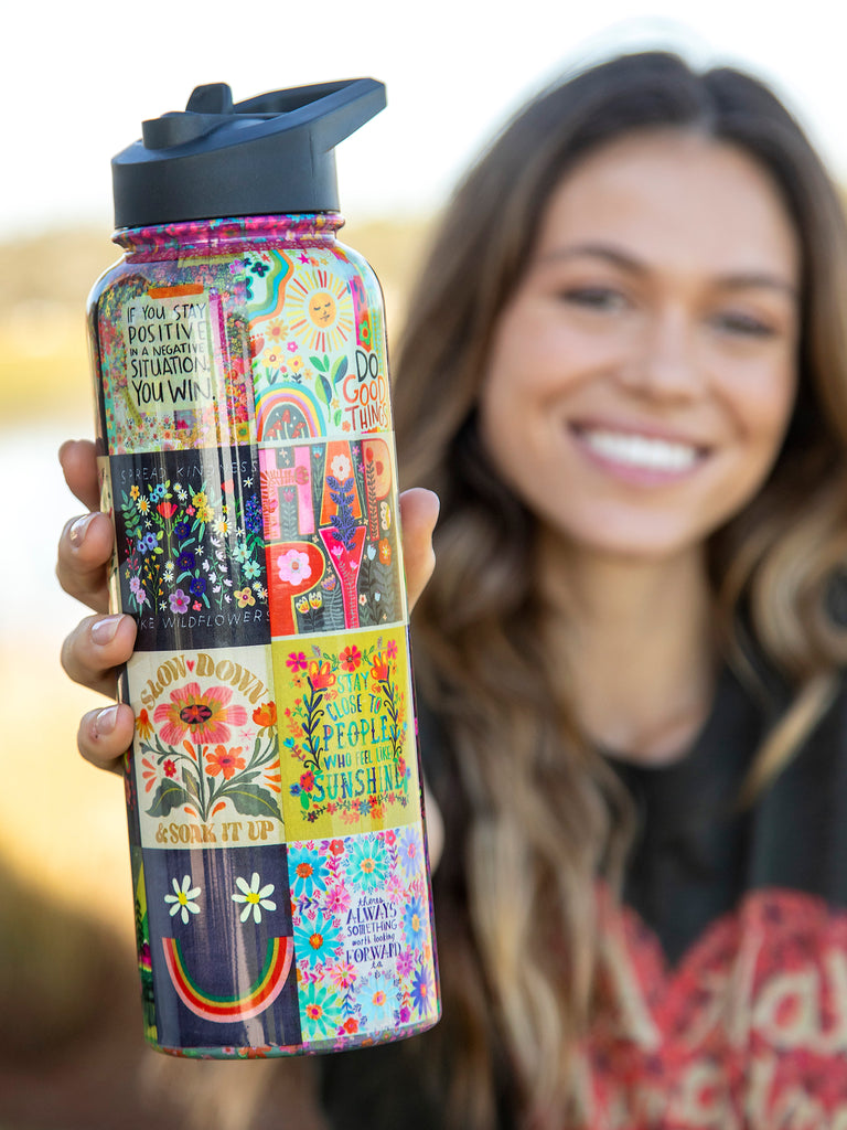 XL Stainless Steel Water Bottle - Chirp Patchwork-view 1