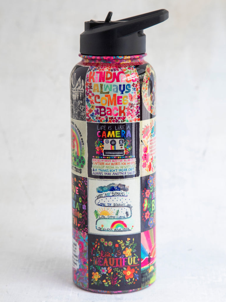 XL Stainless Steel Water Bottle - Chirp Patchwork-view 3