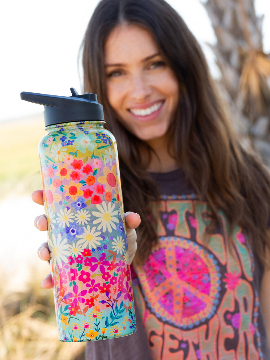 XL Stainless Steel Water Bottle Wildflower Border Natural Life