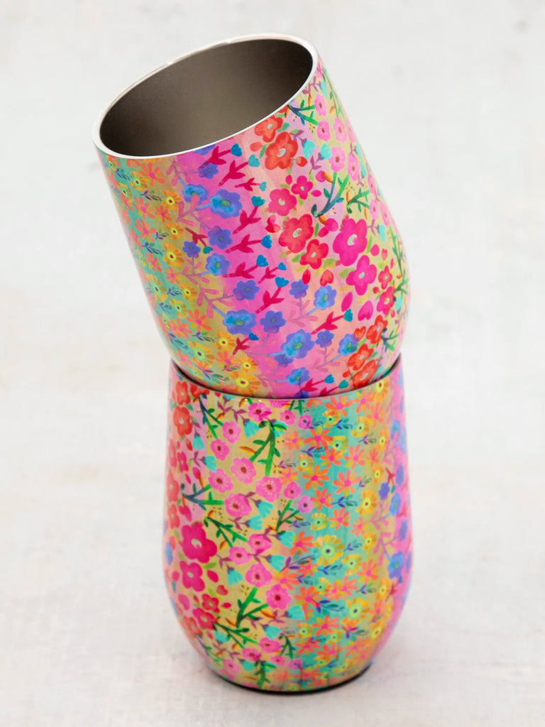 Stainless Steel Wine Tumblers, Set of 2 - Rainbow Floral-view 1