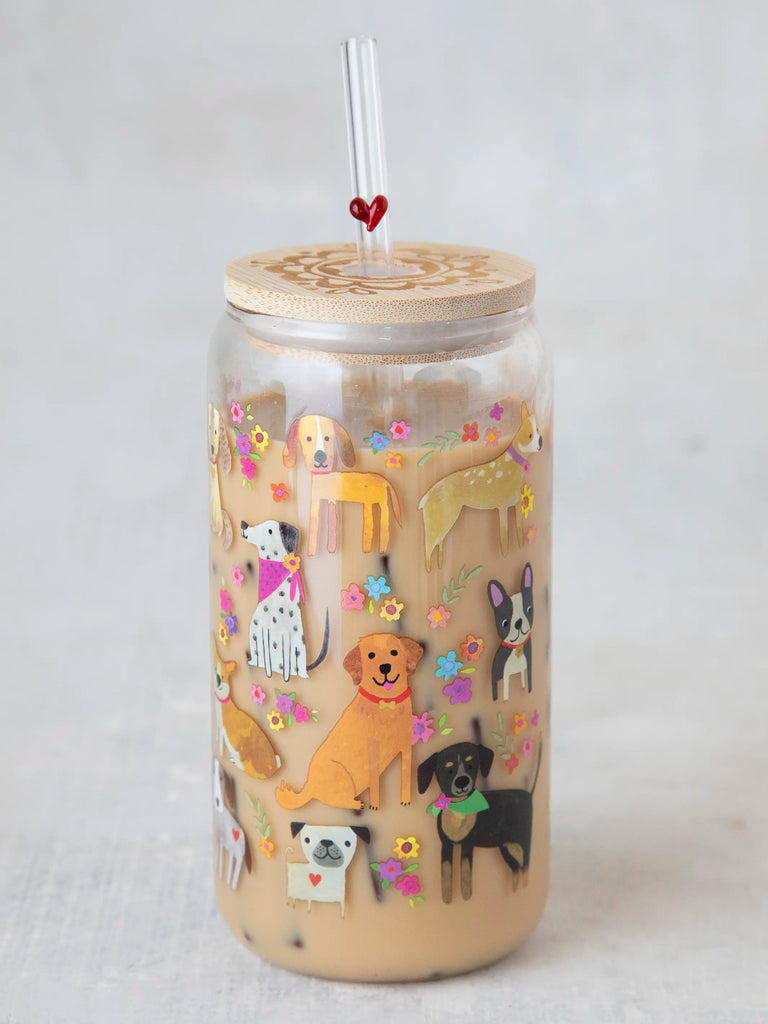 Glass Tumbler With Lid & Straw Dog Natural Life
