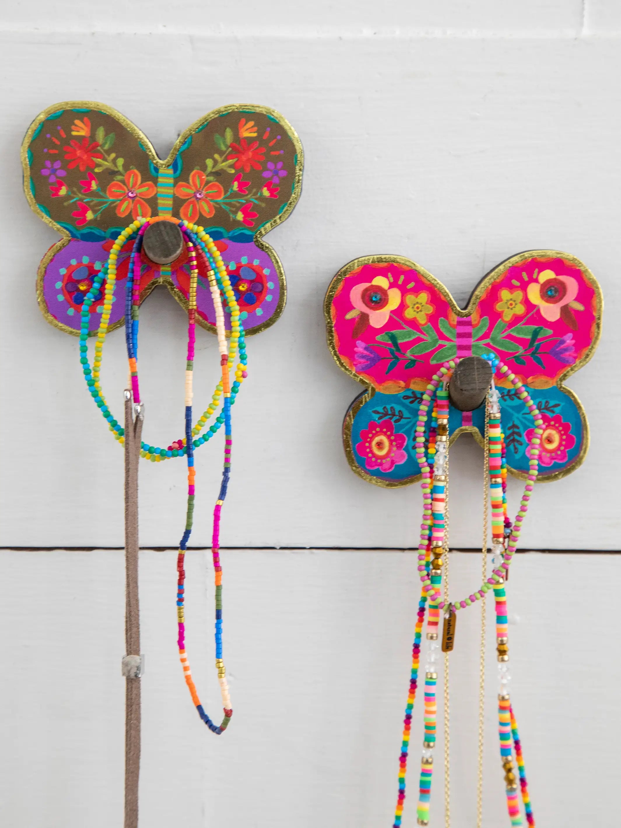 Wooden Wall Hooks, Set of 2 - Butterfly