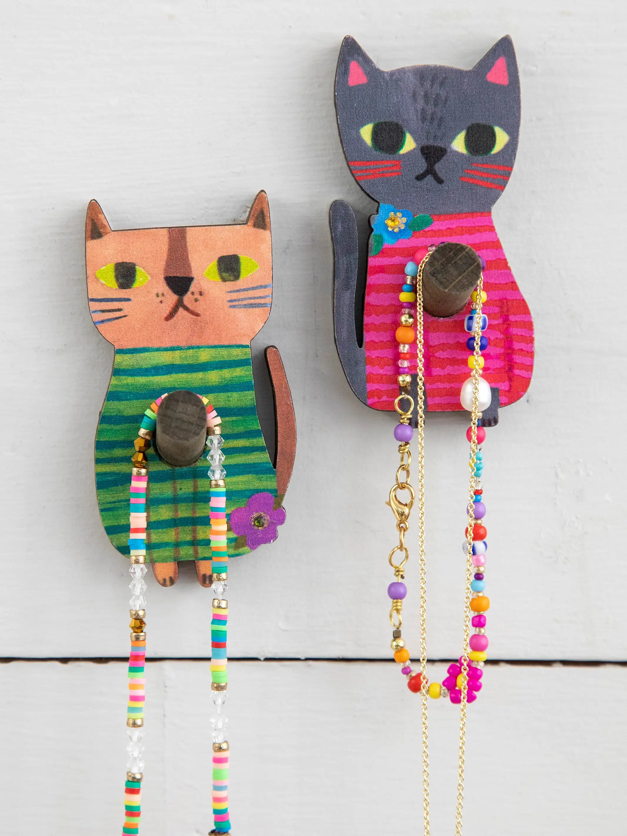 Wooden Wall Hooks, Set of 2 - Cat