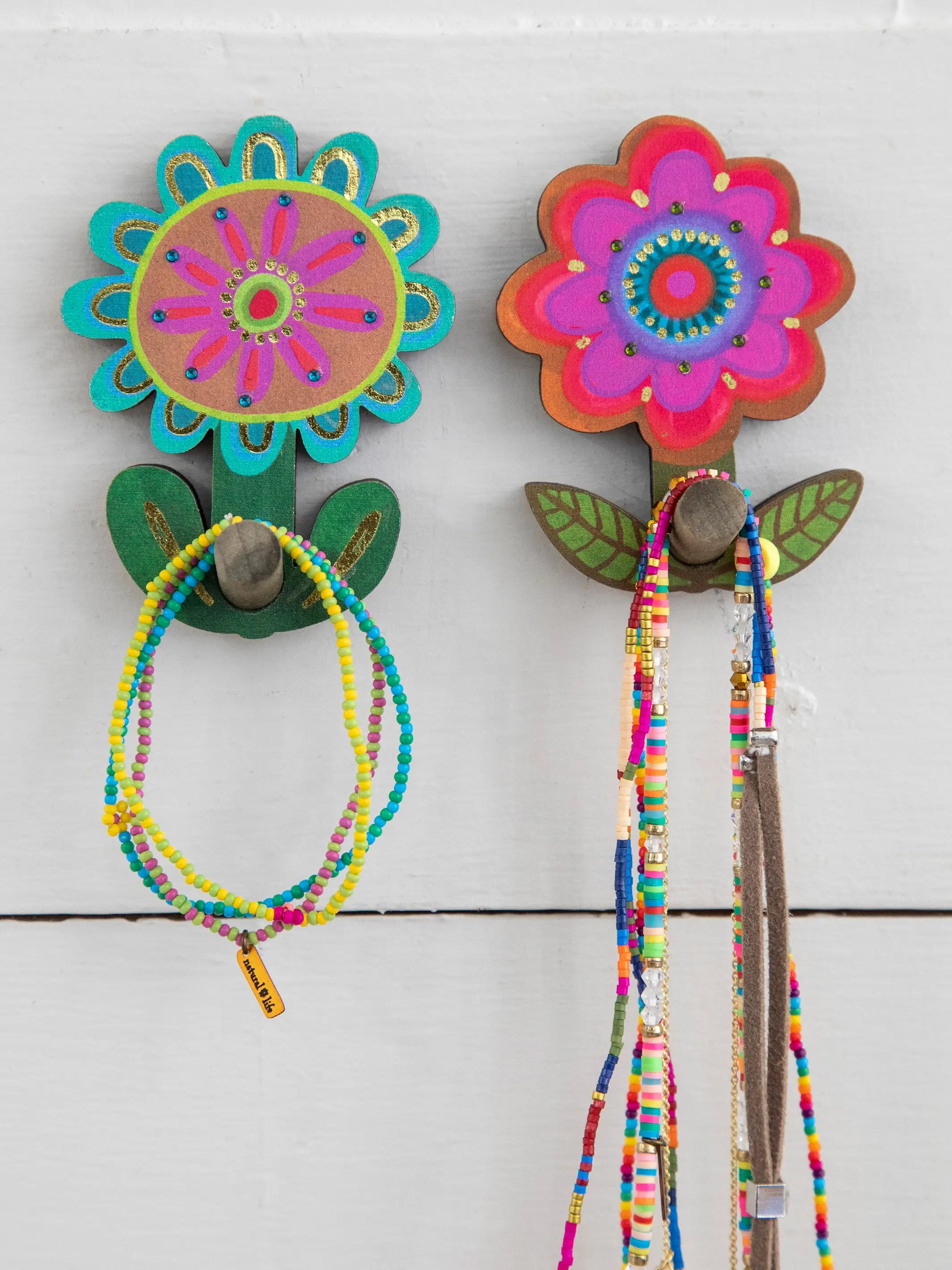 Wooden Wall Hooks, Set of 2 - Flower