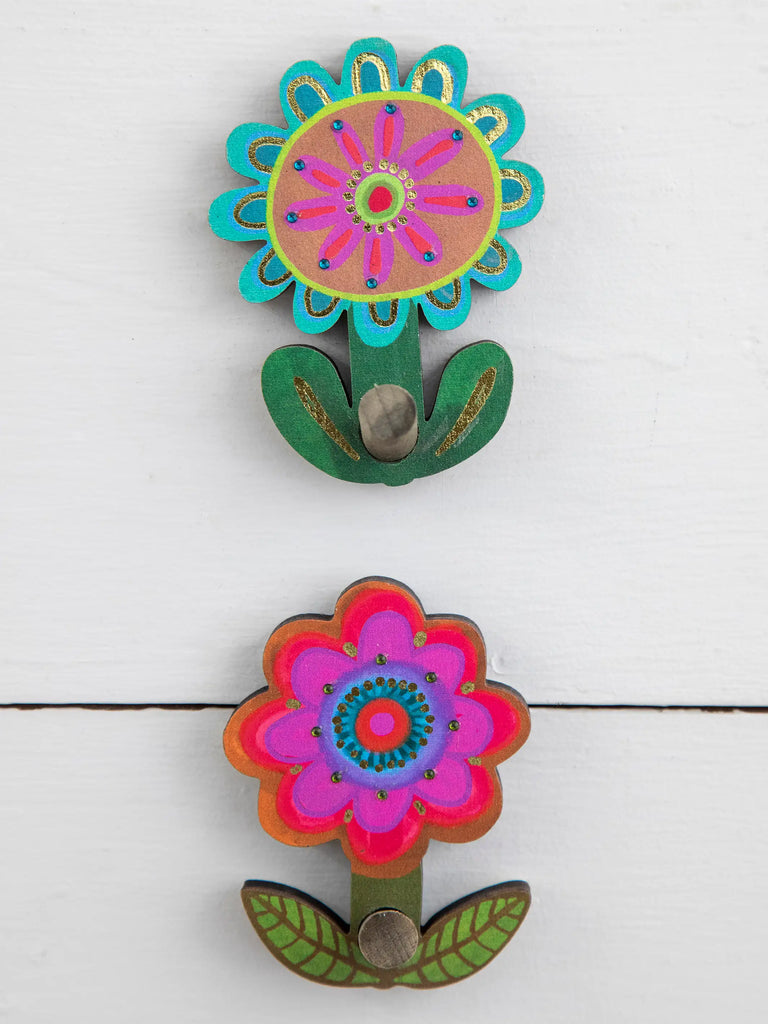 Wooden Wall Hooks, Set of 2 - Flower-view 3