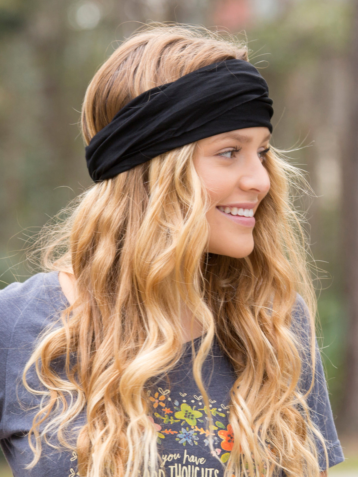 Solid Boho Bandeau® Headband - Black – Natural Life display picture 3