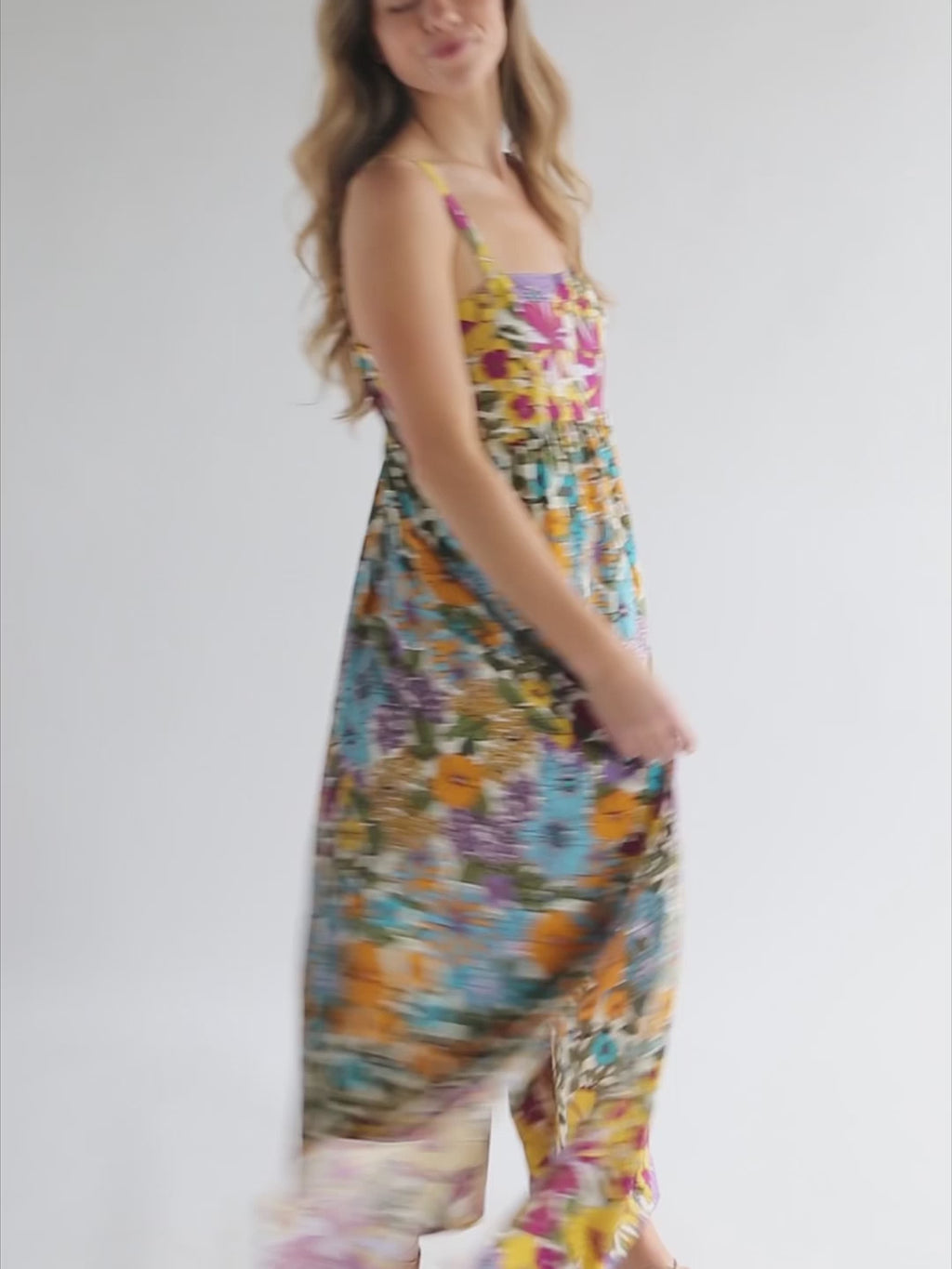 Patti Side Slit Maxi Dress - Ivory Blue Floral-view 6