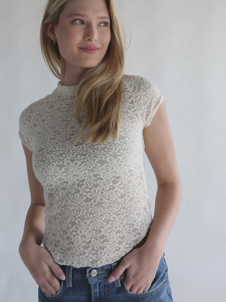 Simone Lace Tee - Ivory-view 6