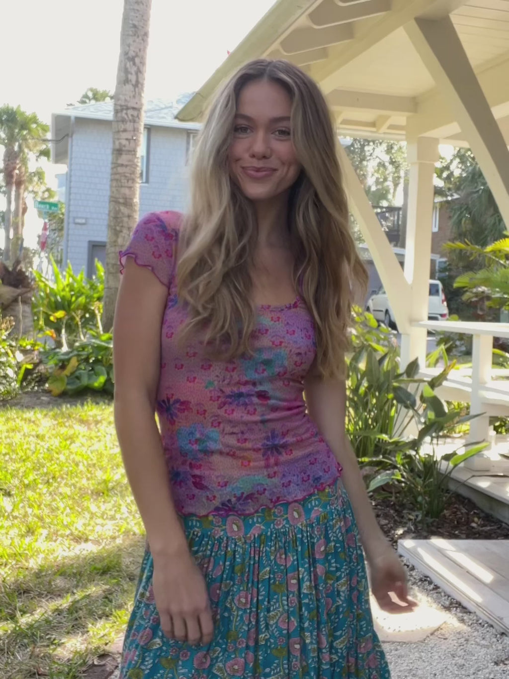Danielle Mesh Short Sleeve Top - Watercolor Floral-view 4
