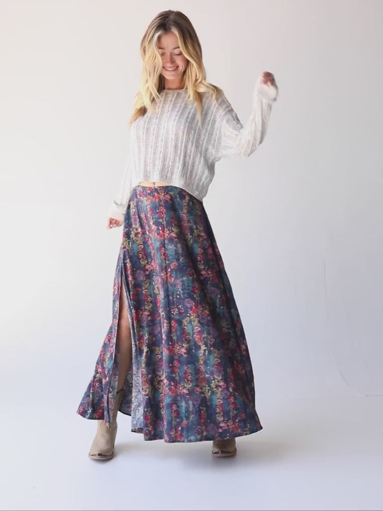 Ginger Side-Slit Maxi Skirt - Watercolor Floral-view 5
