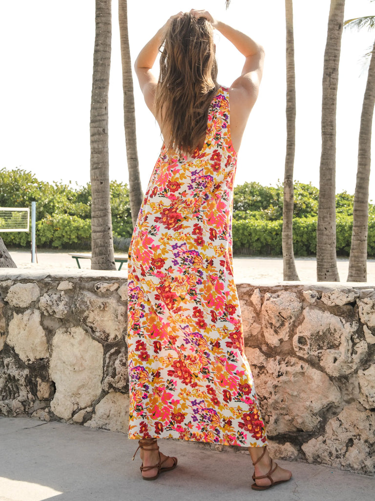 Katie Sleeveless Maxi Dress - Hot Pink Bright Orange Floral-view 4