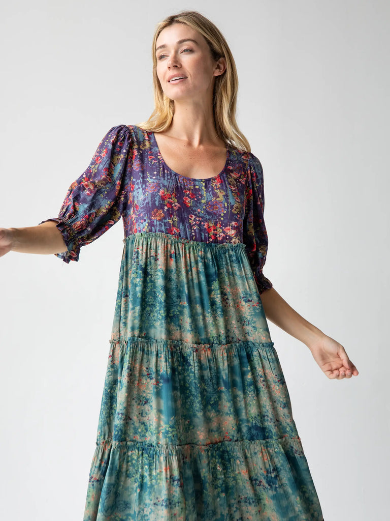 Collette Tiered Maxi Dress - Navy Turquoise Floral-view 5
