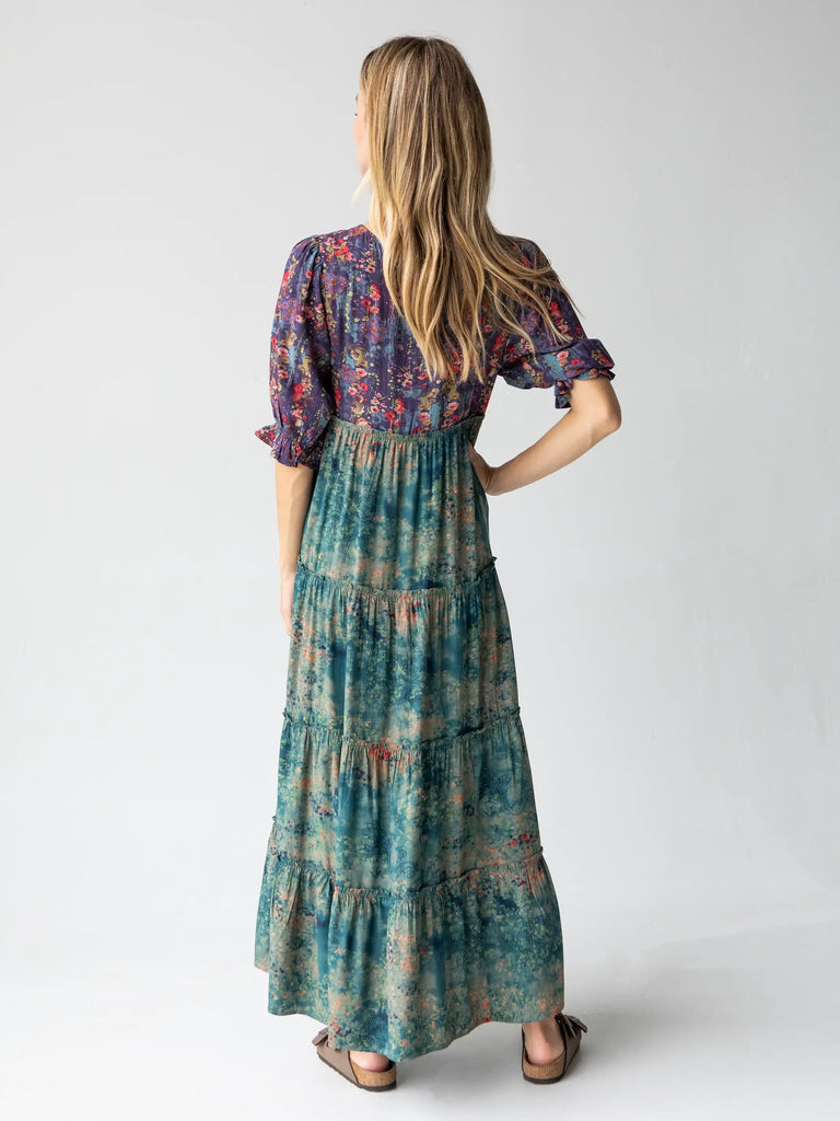 Collette Tiered Maxi Dress - Navy Turquoise Floral-view 4
