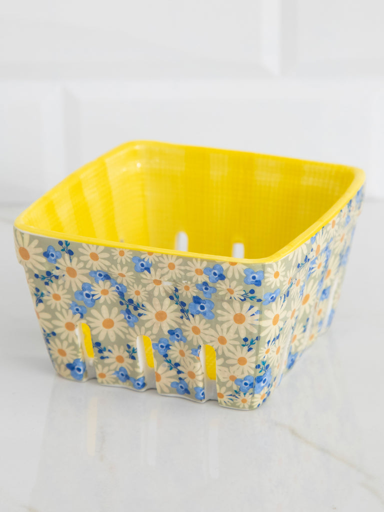 Ceramic Berry Colander - Yellow Floral-view 2