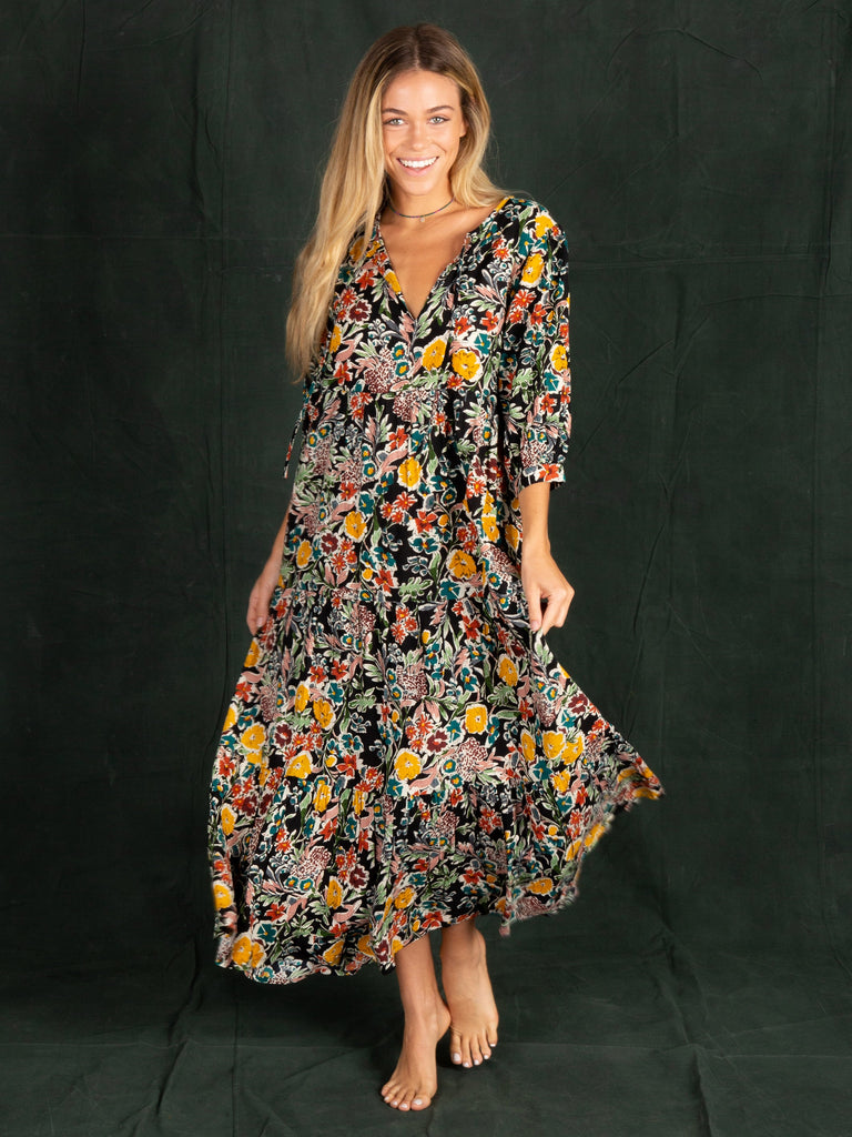 Sage Maxi Dress|Gold Fall Floral-view 1
